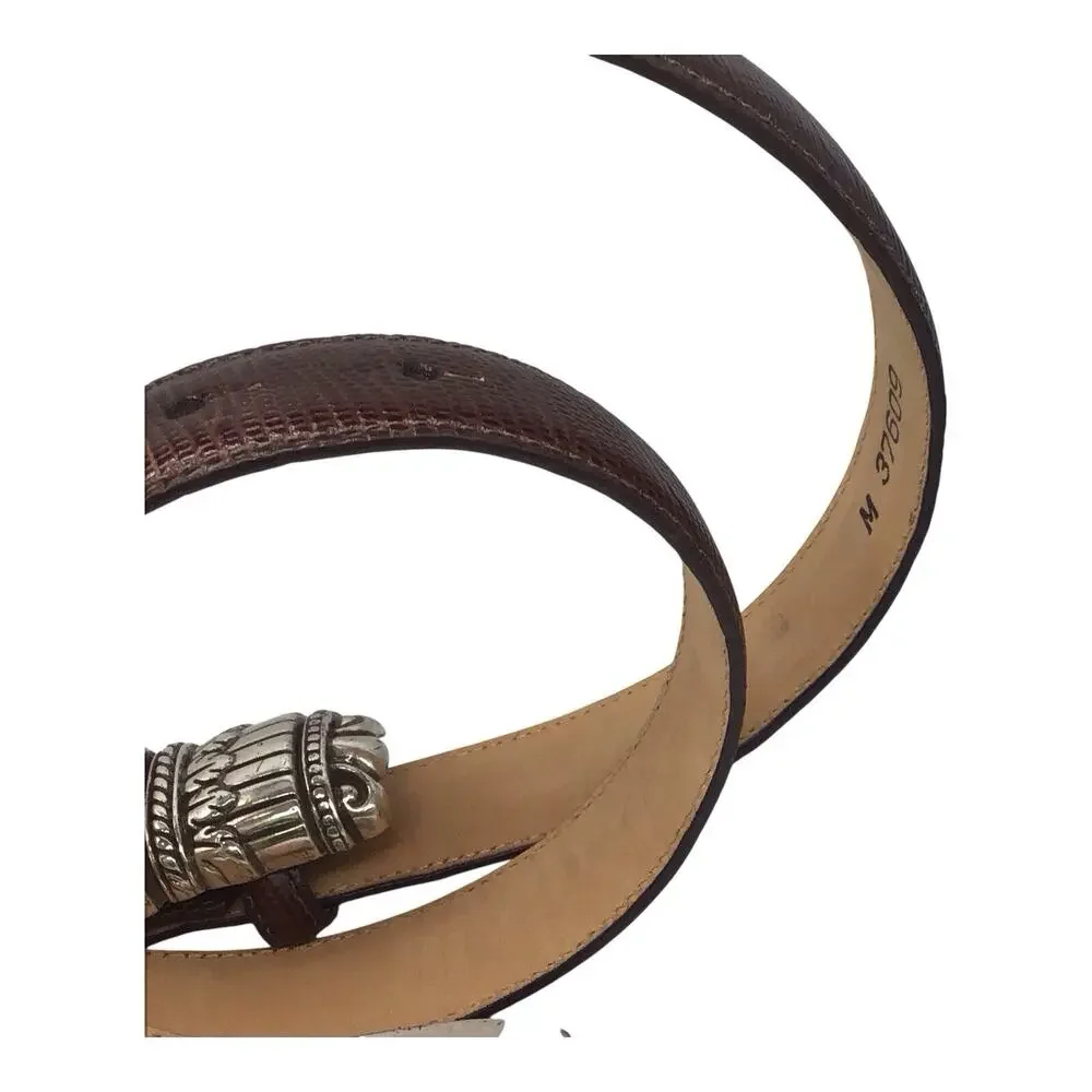 Brighton Women’s Brown Embossed Leather Belt Silver Tone Buckle Size M